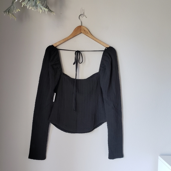 Free People | Sweetheart Neck Cable-Knit Pattern Back Tie Long Sleeve Top - Picture 6 of 13